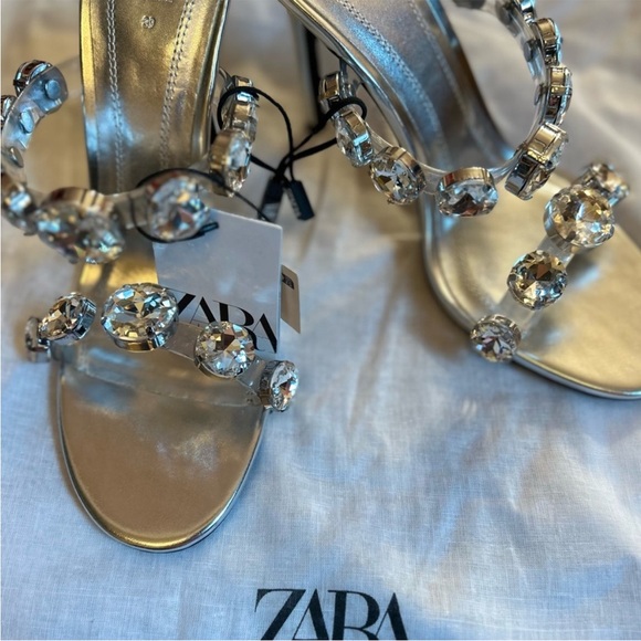 Zara Silver Crystal-Embellished Heels sandals - Picture 12 of 15